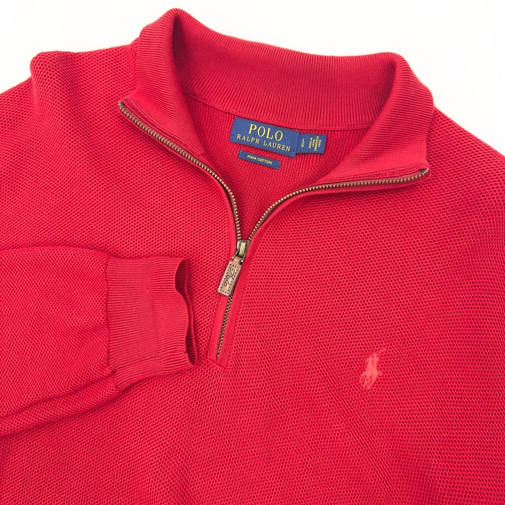 Polo Ralph Lauren 1/4 Zip Pima Cotton Pullover Mens Size Large Red Long Sleeve